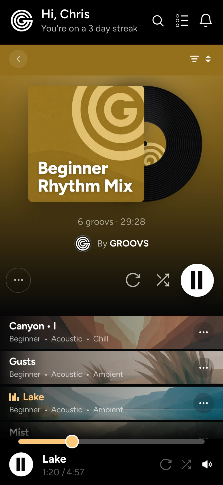 The Beginner Rhythm Mix playlist playing, its record slid out of the sleeve