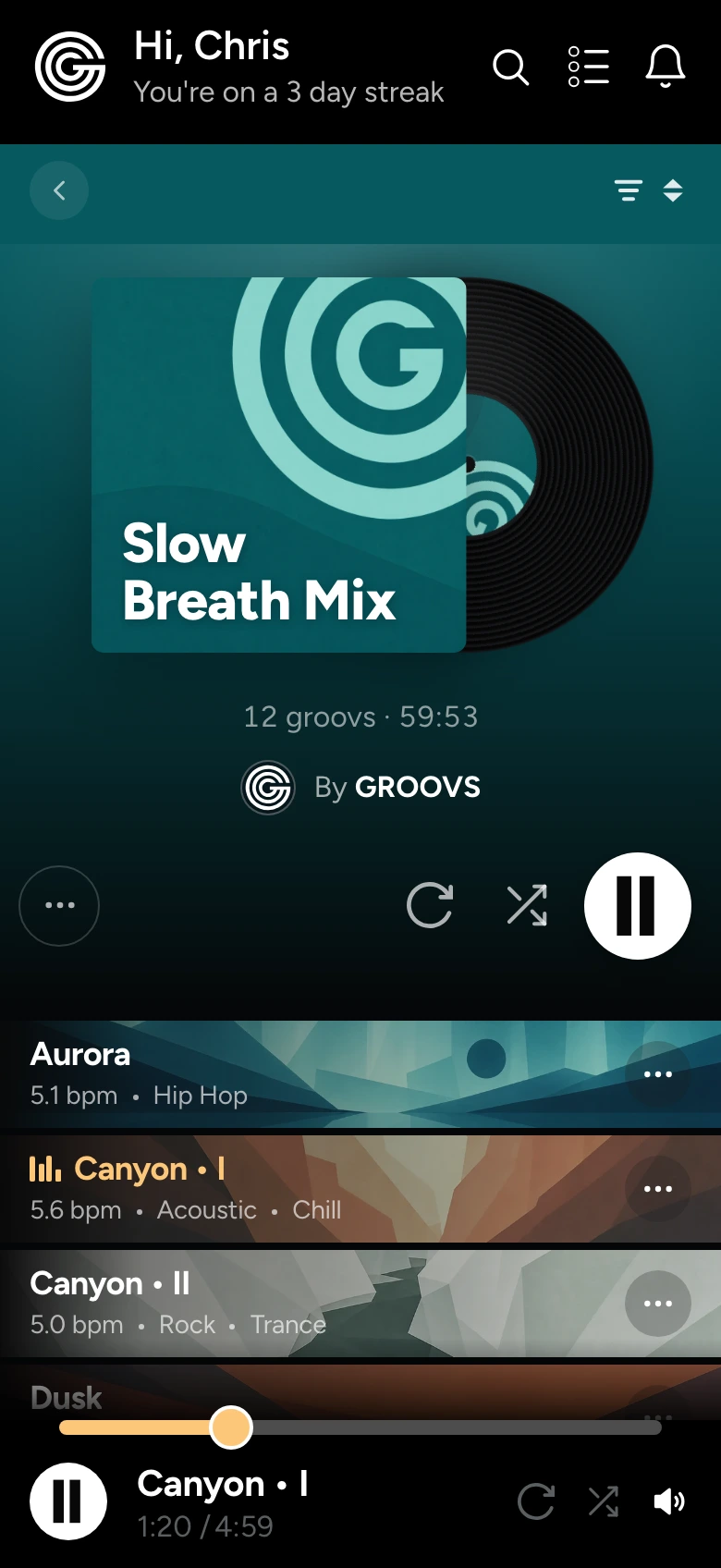 The Slow Breath Mix playlist playing, its record slid out of the sleeve